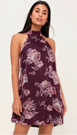 Lulu’s Darling Dearest Blush Purple Plum Floral Print Swing Dress Size XS NWT Photo 0