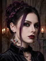 Gothic Bat Wing Vibrant Red Synthetic Gemstone Drop Earrings‎ Silver Plated Photo 0