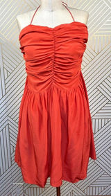 Tucker‎ Red Silk Ruched Smocked Halter Dress Photo 0