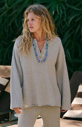 Free People FP Beach Hailee Sweater XS Gray Waffle Knit Henley Oversized Cotton Photo 0