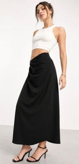 Abercrombie & Fitch Black Draped Wrap Midi Skirt XS Elastic Waist Lined Stretch Photo 0