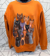 Amadora Sport Sweatshirt Med Orange Halloween Cat Graphic‎ Fleece Crewneck Photo 0