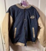 Vintage Disney Donald Duck Varsity Denim Jean And Khaki Jacket With Hood Size M Photo 0