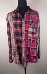 Anthropologie Pilcro Mixed Patchwork Flannel Buttondown Shirt Pink S Oversized Photo 0