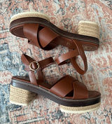 DELTAN Brown Leather Espadrille Platform Sandals Size 9 Photo 0