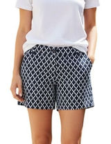 Crown & Ivy Chino Shorts Womens 6 Navy Blue Geometric‎ Trellis Stretch Casual Photo 0