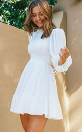 Selfie Leslie‎ White Secret Garden Long Sleeve Smocked Bodice Dress Size Large Photo 0