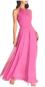 Dress the Population Odette Chiffon Maxi‎ Dress, Pink, Size; Large, NWT Photo 0