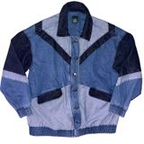 Wild Fable Retro Streetwear Colorblock Denim Bomber Jacket Sz large Blue Chevron Photo 0