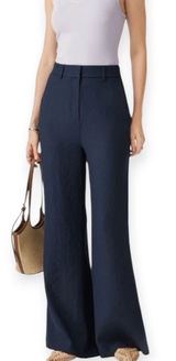 NWT OGL European Linen-Like Mid Rise Flared Pant Size Medium Pockets Denim Navy Photo 0