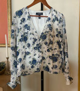 ModCloth Rodeo Rose Button‎ Front Top Floral Western Horse Print White Blue Sz L Photo 0