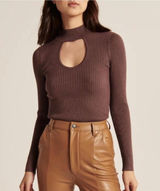 Abercrombie & Fitch Rust Brown Keyhole Mock Neck Ribbed Knit Sweater size XS Photo 0