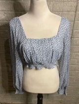 NWT Petal And Pup Tiela‎ Blue Floral Smocked Crop Top Blouse Size 6 Photo 0