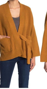 Madewell Madison Rib Side Tie Cardigan In Golden Harvest Camel‎ Tan Brown M Photo 0