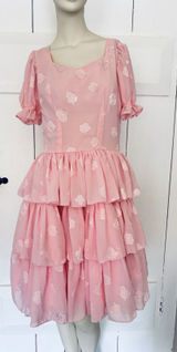Vintage Womens Dance Dress Prairie Western Cottagecore Bubblegum Pink Ruffles Photo 0