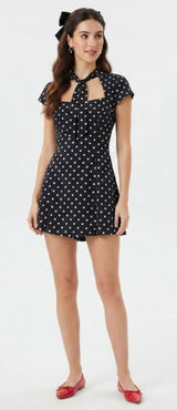 Zara Black White Polka Dot Cutout Neck Short Sleeve Skort Romper Dress Size M Photo 0