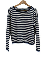 American Eagle Striped Knit Sweater Navy White Light Blue Trim Women Small Photo 0