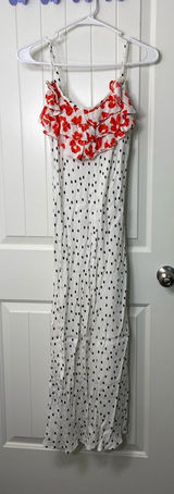 EUC RIXO women’s basketball team white cream black polka dot‎ ruffle lined dress Photo 0