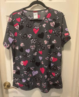 Grey Floral multi colored hearts print scrub top  Photo 0
