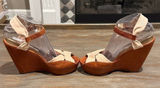 Cynthia Vincent Leather Wedge Sandals Size 9 Brown Knot Peep Toe Boho Chic Photo 0