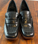 Dolce Vita Hoven Black Croc Embossed Leather Block Heel Penny Loafers Womens 9.5 Photo 0