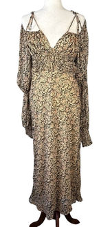 Free People Aglow Cutout Midi Maxi Dress Size L Ditsy Floral Long Puff Sleeves‎ Photo 0