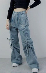 Aelfric Eden Cinched Bow Jeans Size 30 Baggy Wide Leg Streetwear Cyber Grunge Photo 0