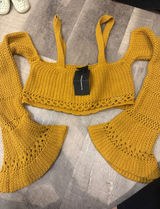 NWT Minga London‎ Mustard Crochet Bell Sleeve Crop Top - Size S Photo 0