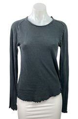 Free People We The Free Be My Baby Black Long Sleeve Lettuce Edge T Shirt Tee L Photo 0