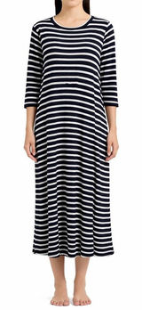 Roolee black White Striped Ribbed Knit Maxi Dress 3/4‎ Sleeve Small Photo 0