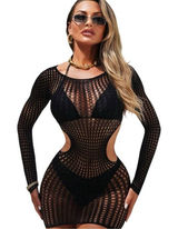 Women Black Thin Hollow Out Sheer Dress Photo 0