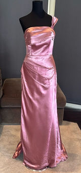 Women’s Pink One Shoulder Satin Dress Mermaid Fit Leg Slit Corset Size 8 *READ Photo 0