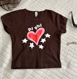 Los Angeles apparel brown rib cotton pi phi heart graphic, baby Tee cropped Photo 0