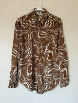 Princess Polly Marble Mae Button Up Satin Shirt Multicolor Brown/Tan Size 4 Photo 0