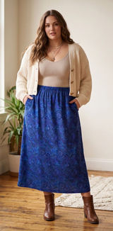 Venezia Jeans Blue Purple Paisley Print Stretch Skirt 90s Vintage Plus Sz 26/28 Photo 0