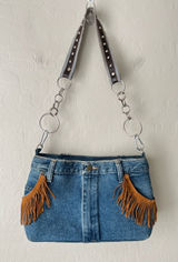 Handmade Wrangler Fringe Western Denim Shoulder Bag Purse Photo 0