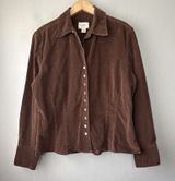 Dark Brown Corduroy Shirt Size Large Country Western Cowgirl Snap Front Casual Photo 0