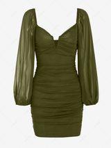 Zaful Olive Green Ruched Sheer Mesh Bodycon Dress Size Size L Photo 0
