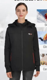 iHeat Rechargeable Battery Heated Black Hooded WinterCoat Woman Small Photo 0