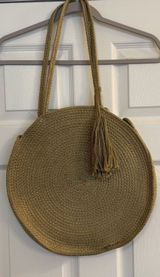 Magid‎ Large Round Bag Jute Tote Beach Purse Tassels Woven Boho Travel Excellent Photo 0