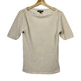 Lauren Ralph‎ Lauren Short Sleeve Rib Knit Top L Yellow White Stripe Preppy Photo 0