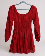 Altar'd State Mini Dress Cottagecore Red Smocked Tiered Long Sleeve‎ Medium NWT Photo 0