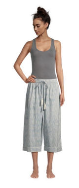 World Market Blue Watercolor Illustrated Sardine Culotte Pajama Pants S/M Soft Photo 0