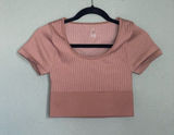 Aerie Offline Seamless Ribbed Scoop Neck Cropped Short Sleeve Size S Tan Beige Photo 0