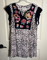 Savanna‎ Jane Boho Floral Embroidered Leopard Print Dress Flutter Sleeve Size 2X Photo 0