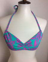NWOT Victoria’s Secret Teal Hawaiian Purple Tropical Strappy Halter Bikini Top M Photo 0