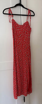 Audrey Red Floral Tie-Shoulder Midi Dress Photo 0