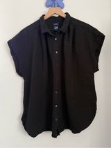 Gap XL Crinkle Gauze Short Sleeve Shirt Black Relaxed Minimal Beach Photo 0