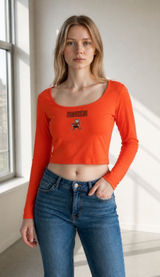New Era Women's L Orange Long Sleeve Crop Top Cleveland Browns NFL Football Photo 0