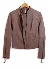 Free People Vegan Leather‎ Moto Jacket Mauve Purple Ribbed Knit Panels Size 4 Photo 0
